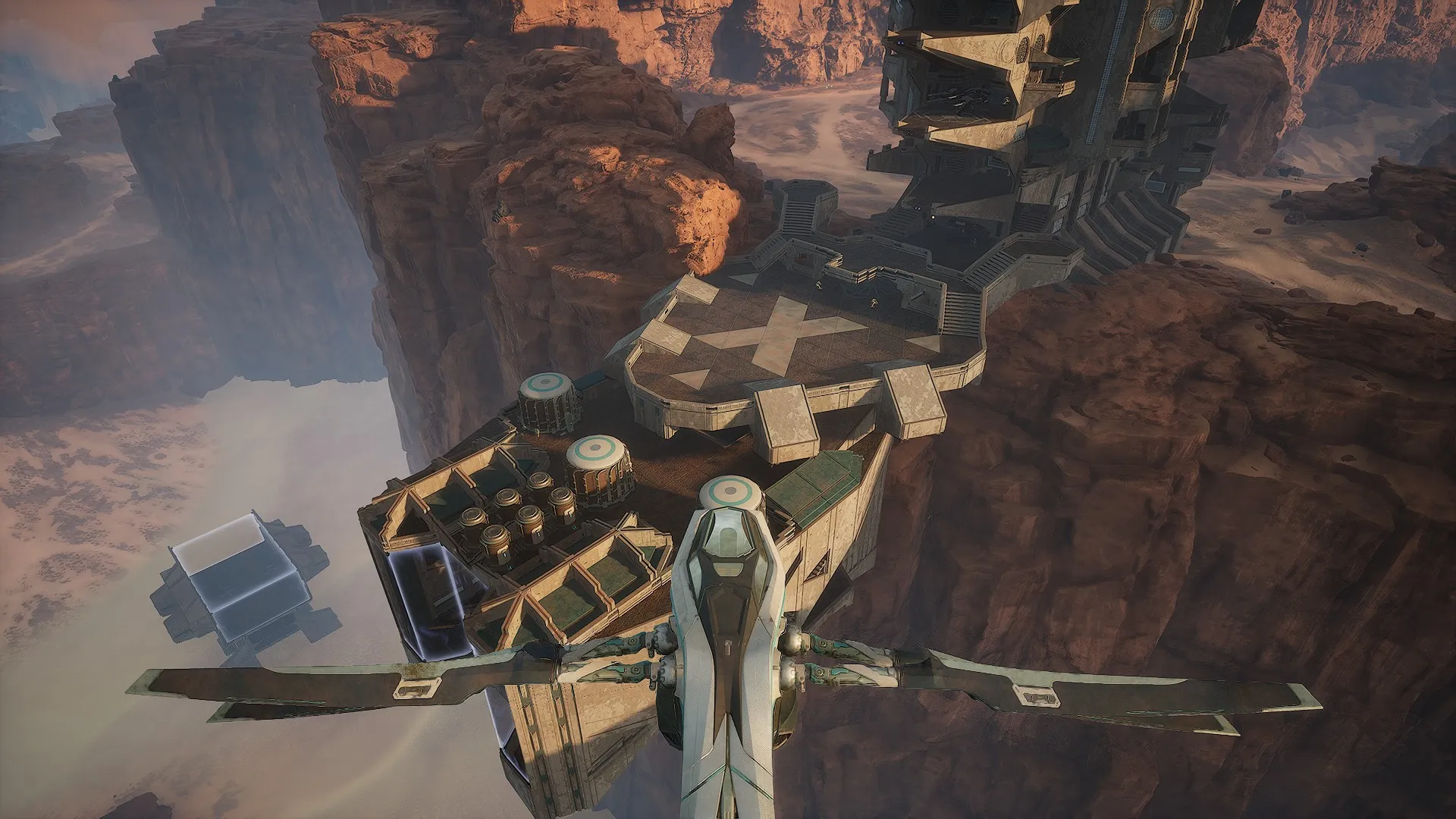 Aerial approach over the Operations landing pad